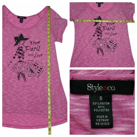 STYLE & Co Pink Paris Graphic Tunic Top Size Small - Picture 11 of 11